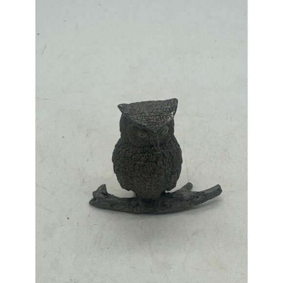 Vintage Towle Pewter Owl on Brach Miniature Figurine - Picture 1 of 6